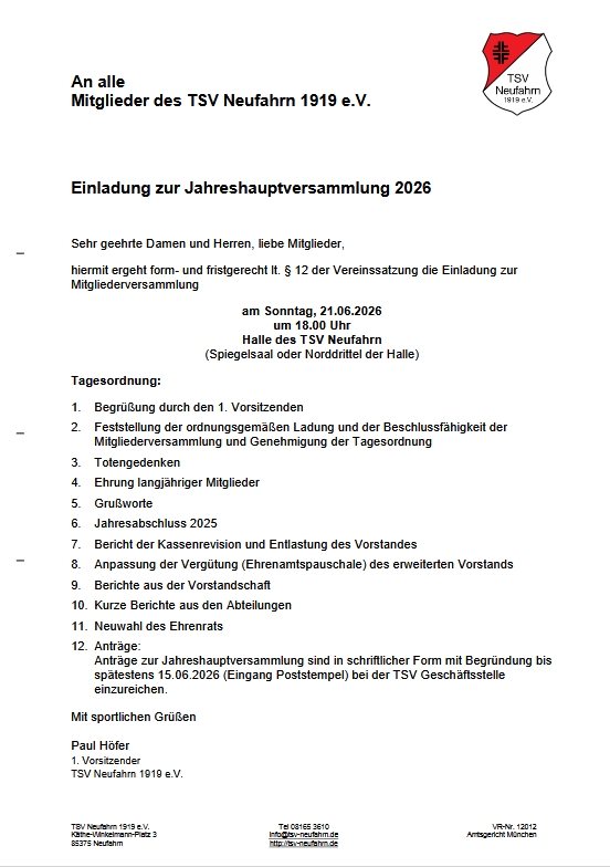 Jahreshauptversammlung 21.6.2026